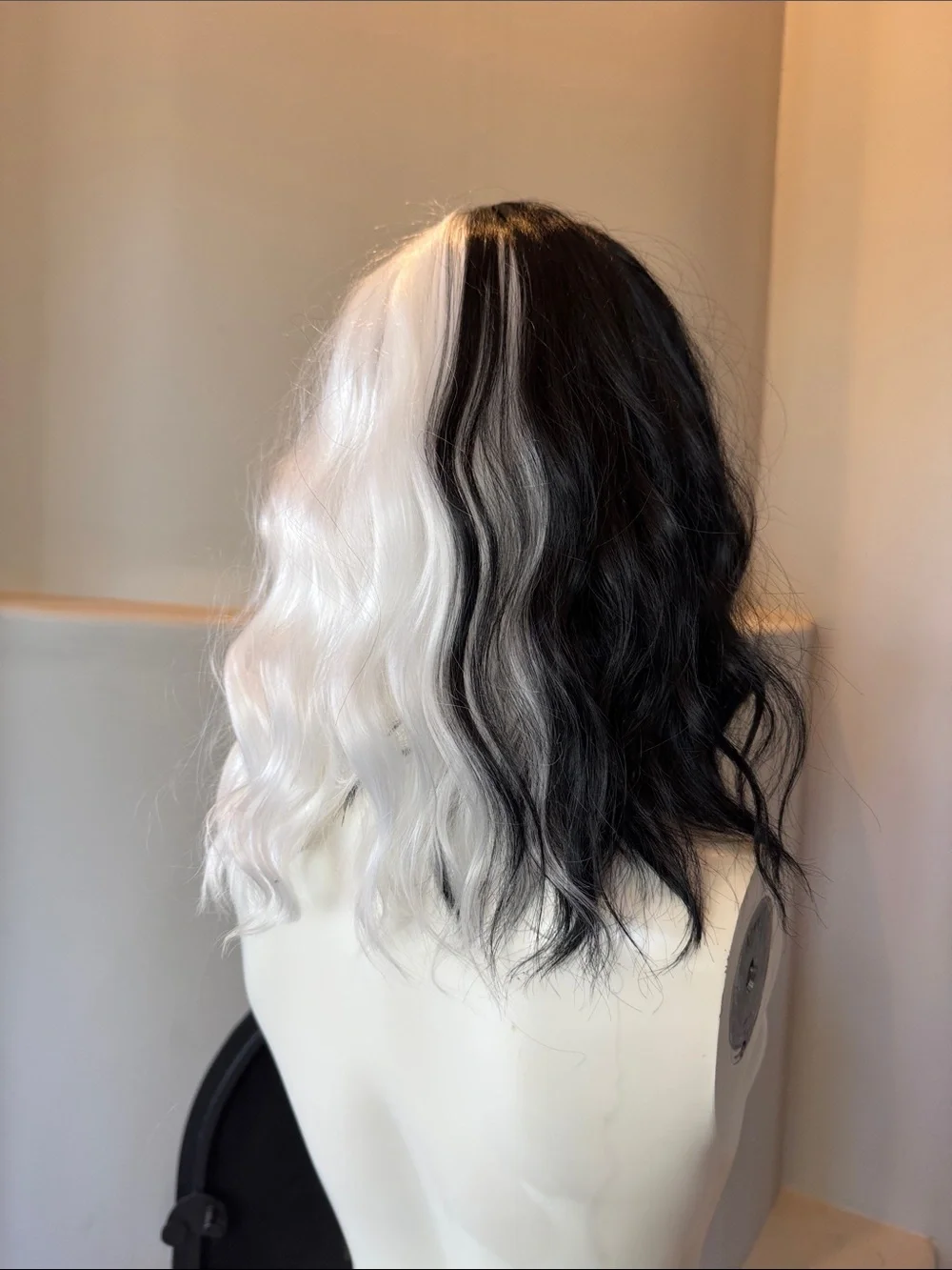Two-Tone Black & White Wavy Fringe Women's Wig